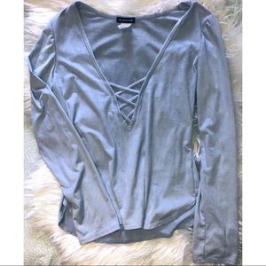 NWOT - Velvet-like Baby Blue Long-Sleeve Top